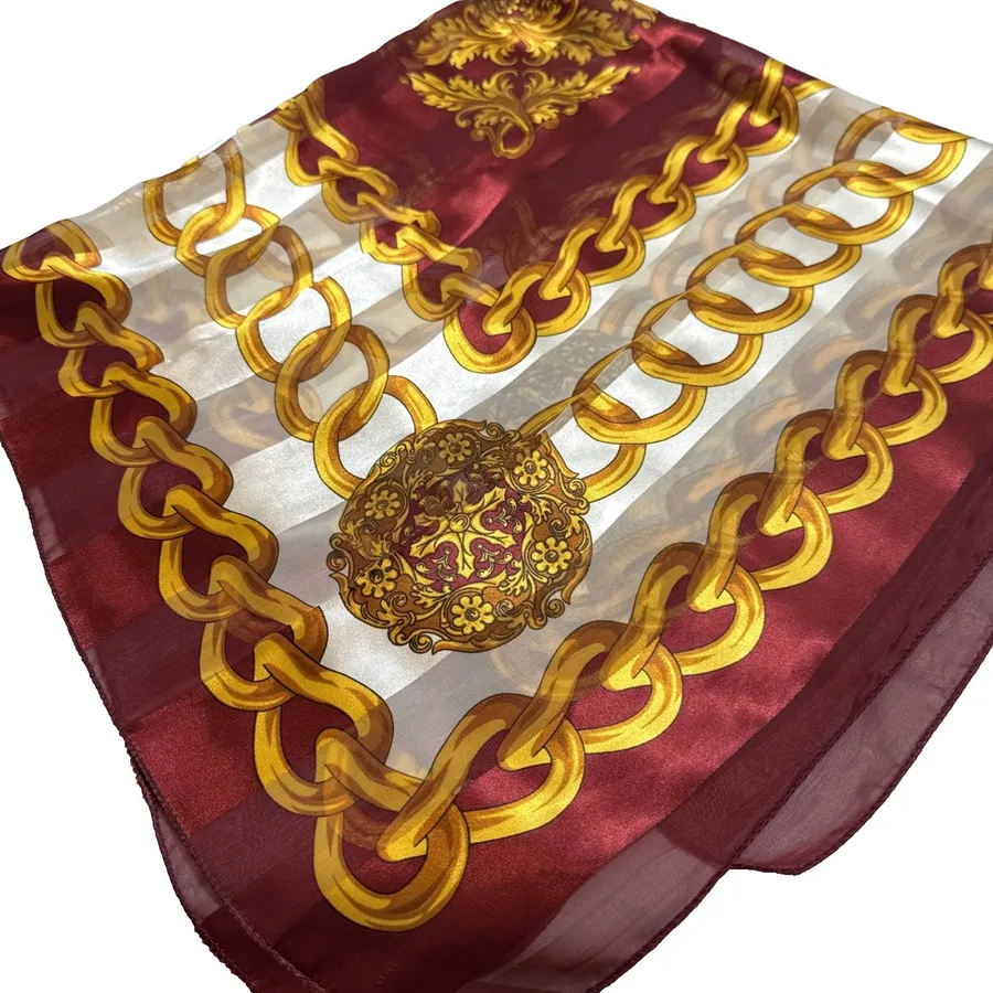 Women’s Burgundy & Gold Scarf 34"x40" Polyester Sheer Versatile Accessory Red
