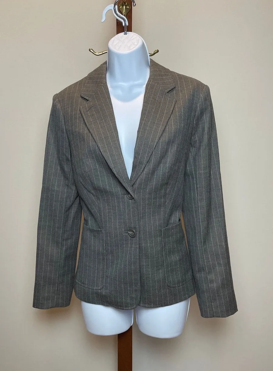 The Limited Wool Blend Pinstripe Double Button Blazer Gray Size 6