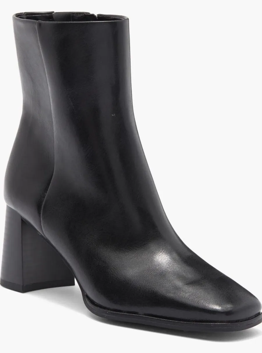 Nordstrom Rack Black Square Toe Faux Leather Block Heel Ankle Boots Size 8M