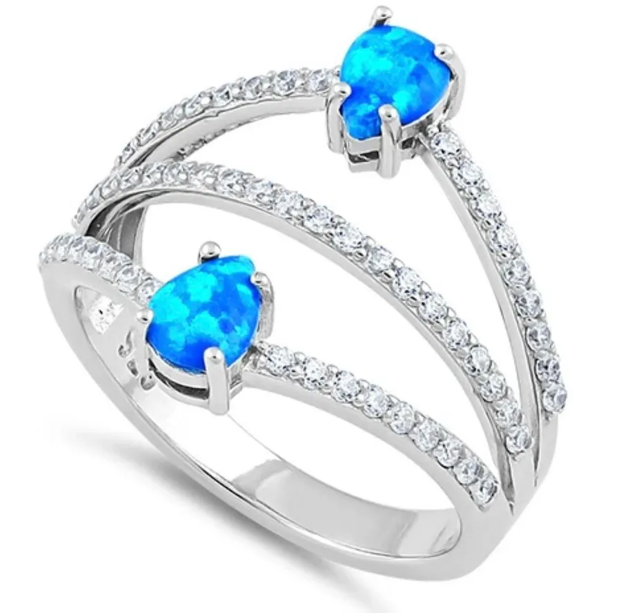 SIZE 9 925 Three Line Pear Blue Lab Opal Ring