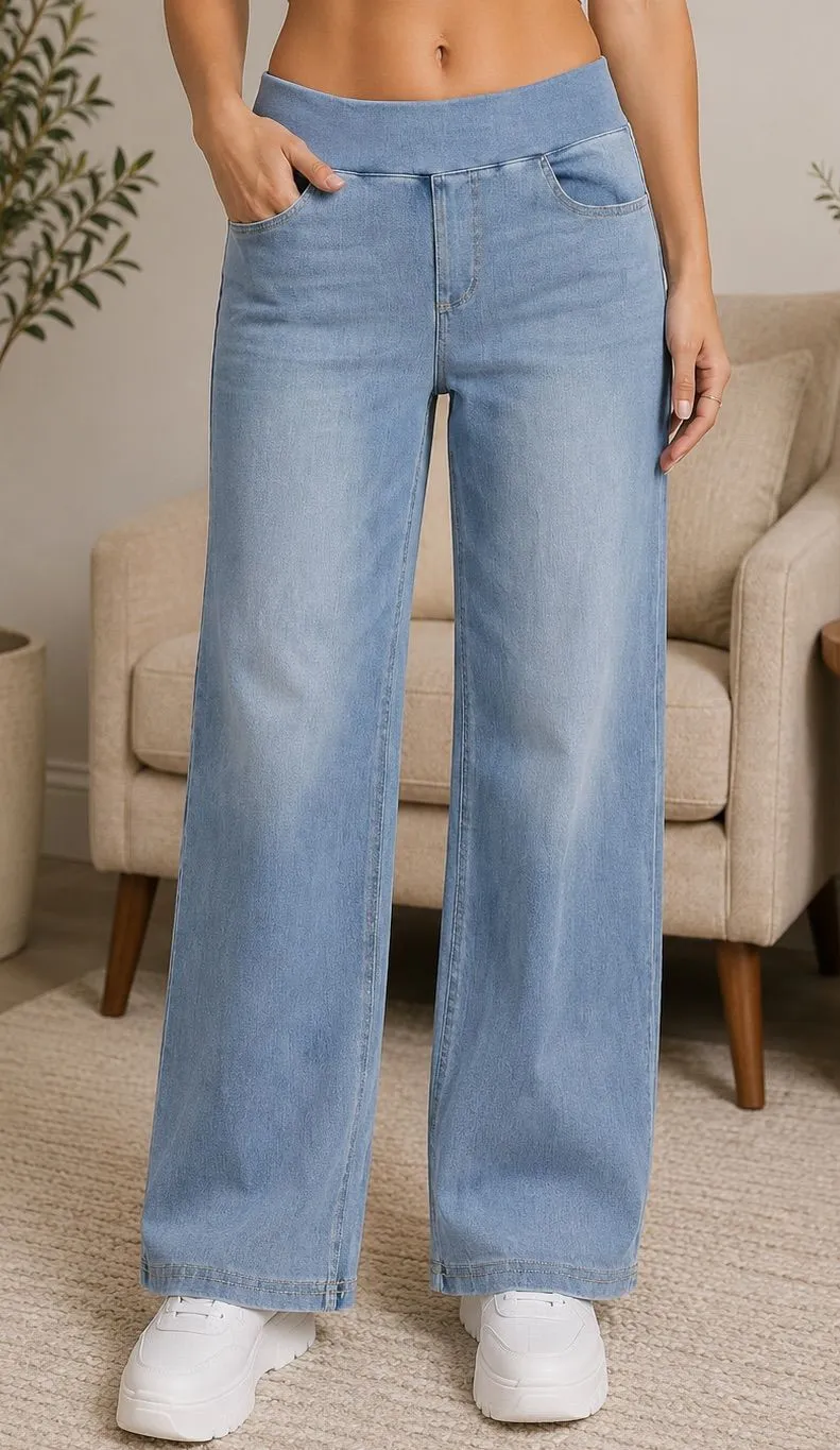 Halara Stretch Pull-On Jeans Light Wash Size Small Petite