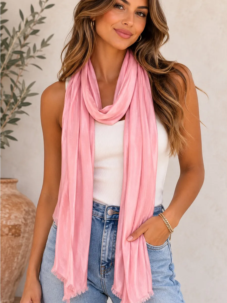Vince Camuto Blush Pink Lightweight Scarf Soft Sheer Fringe Ends Feminine Chic