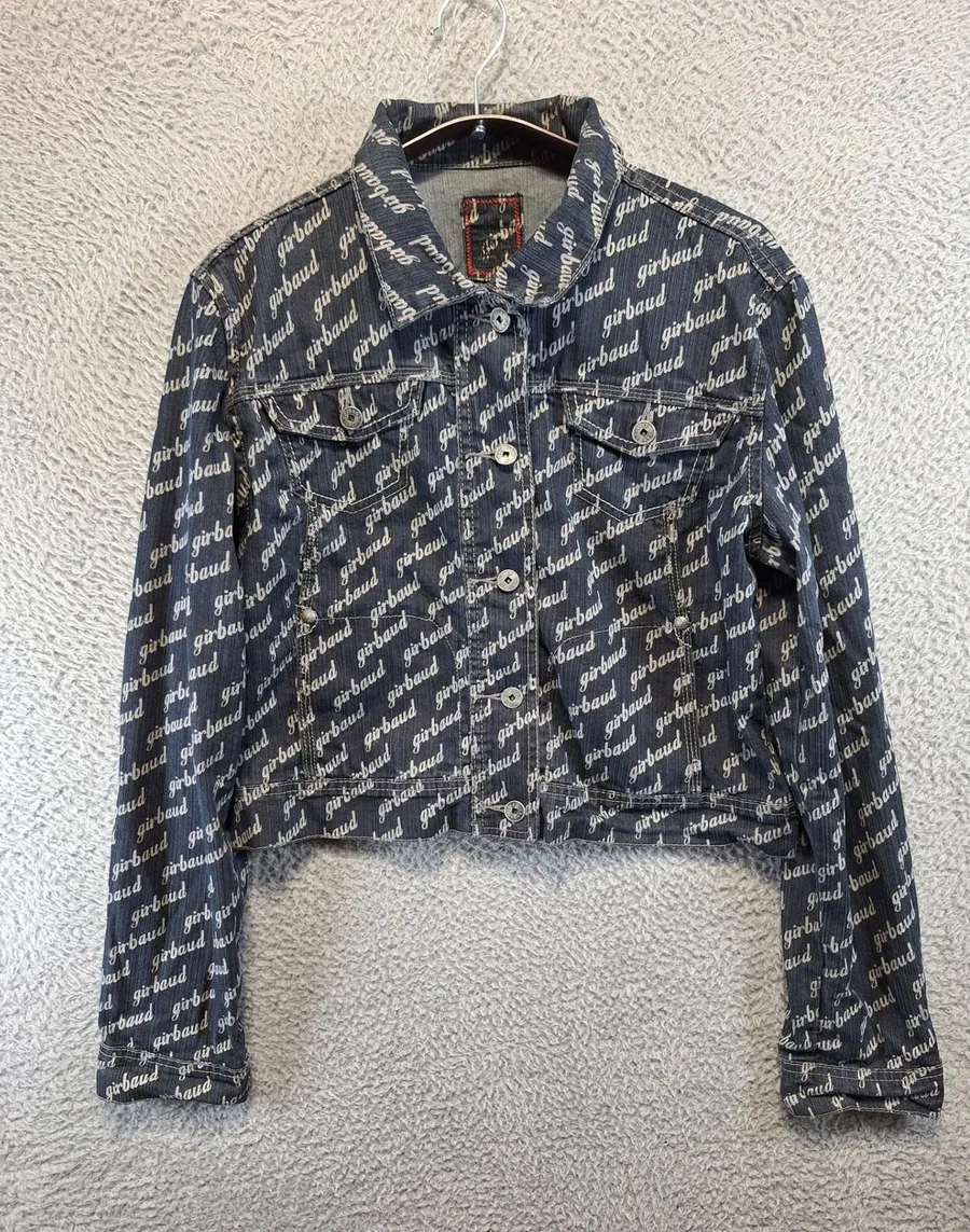 Marithe Francois Girbaud Denim Jacket Womens L Blue Script Logo Cropped Vintage Size L