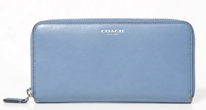 Coach Periwinkle Light Blue Leather Accordion Continental Zip Around Long Wallet
