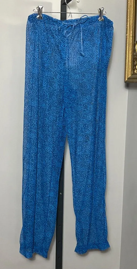 Kathy Ireland Medium Blue Drawstring Wide-Leg Lounge Pants Coverup