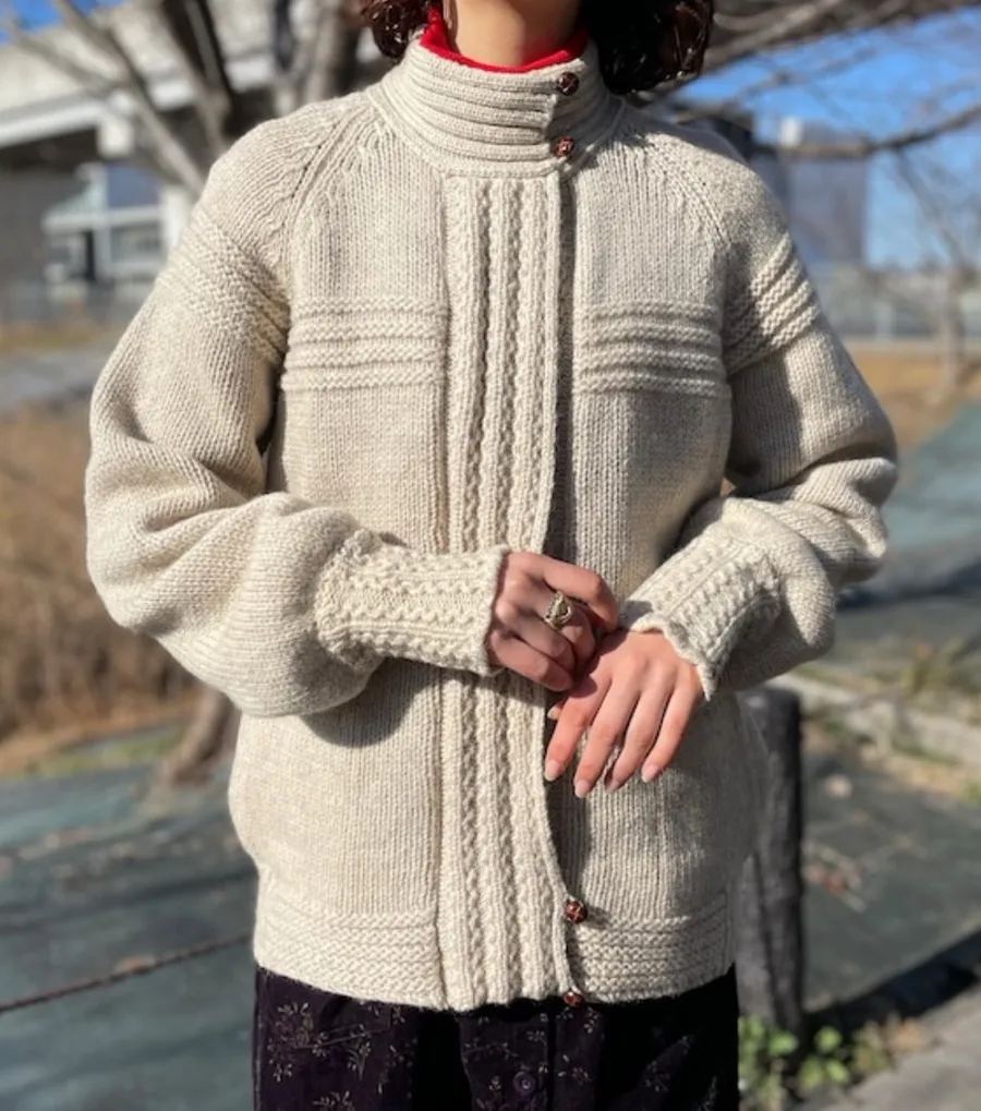 Vintage 100% Wool Sweater Eddie Bauer Tan Zip-Up Cardigan Pockets Size Medium