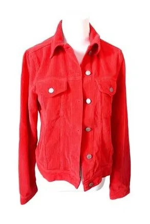 The Cords & Co. Poppy Red Soft Corduroy Button Jacket MEDIUM Bright Colorful