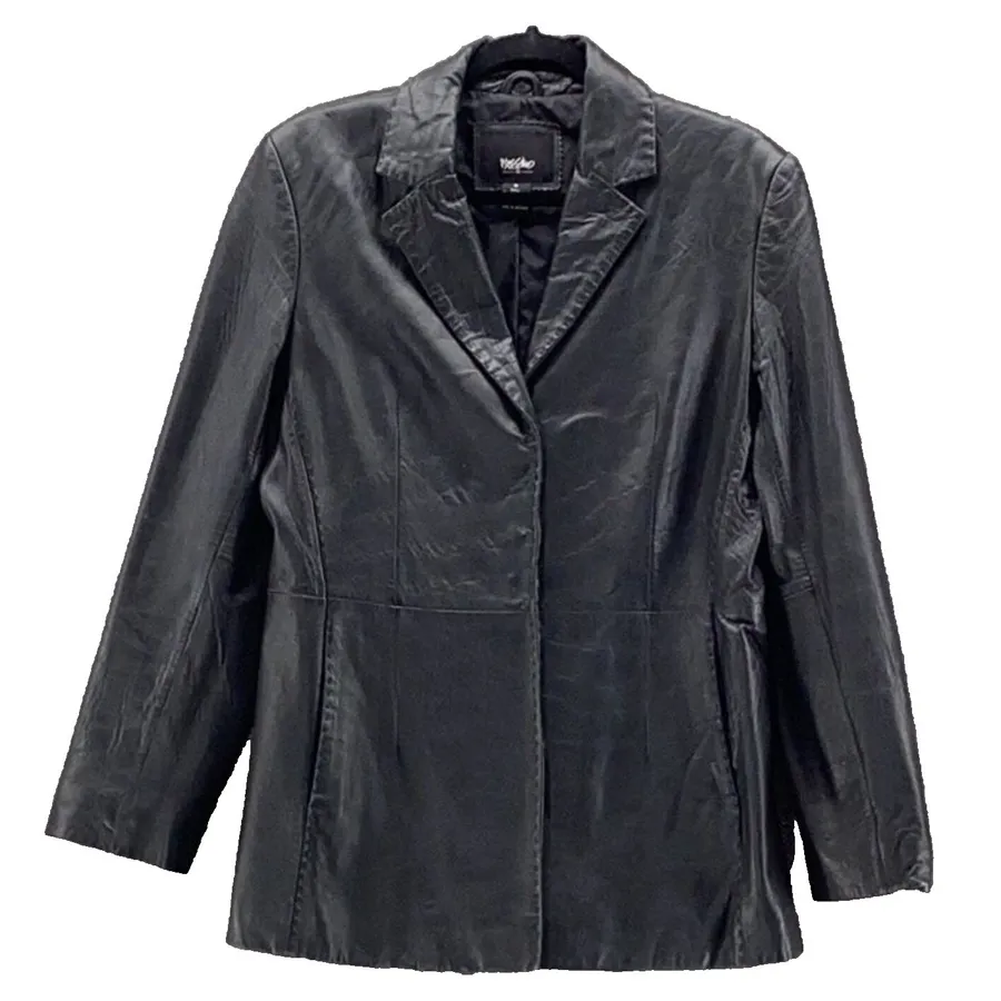 Vintage Mossimo Womens Blazer Jacket Size Small Leather Baddie Grunge Edgy Punk Black