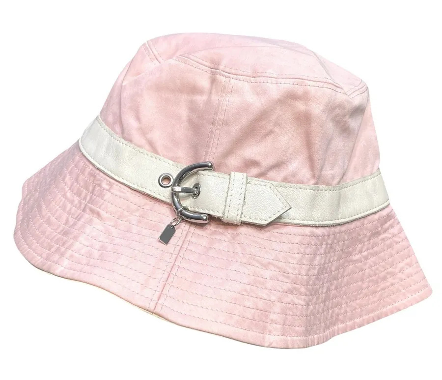Vintage Y2K Coach Pink Bucket Hat Leather Buckle Belt Charm Size Small P/S