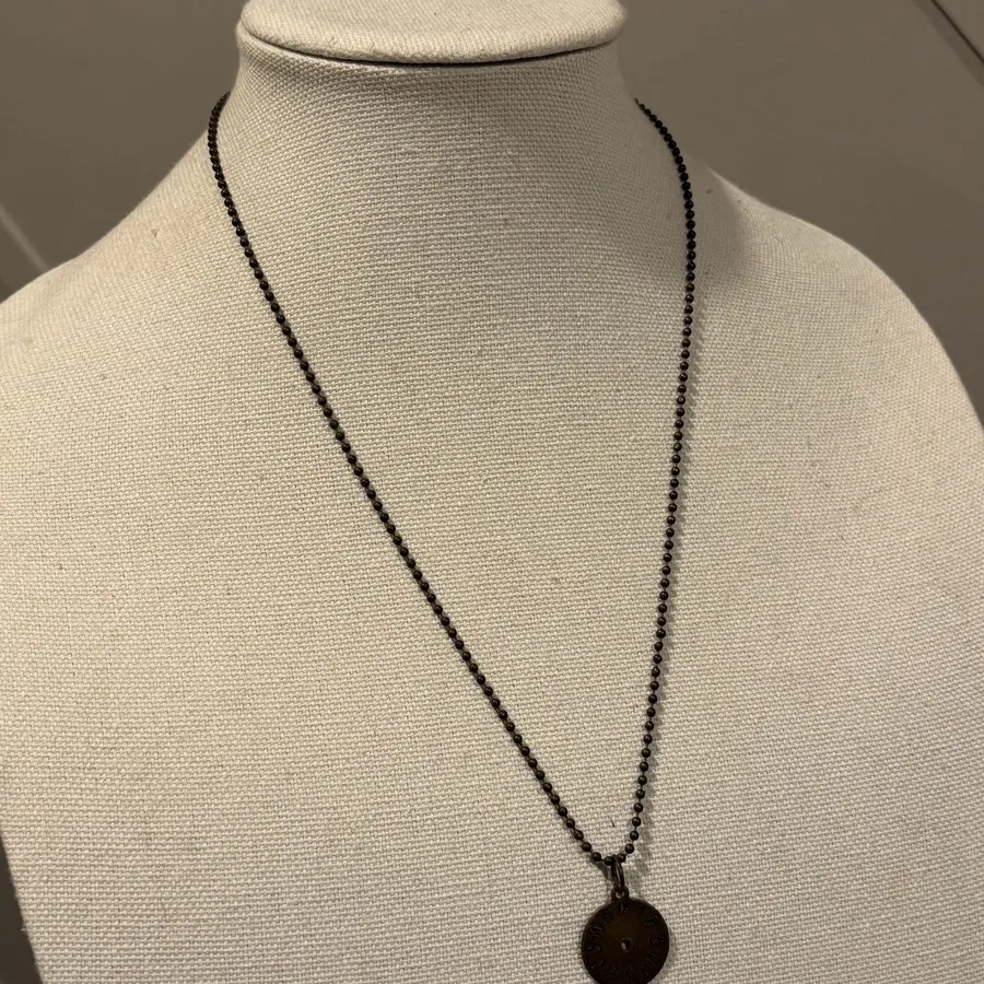 Vintage Dark Bronze Tone Ball Chain Necklace with Round Charm Brown