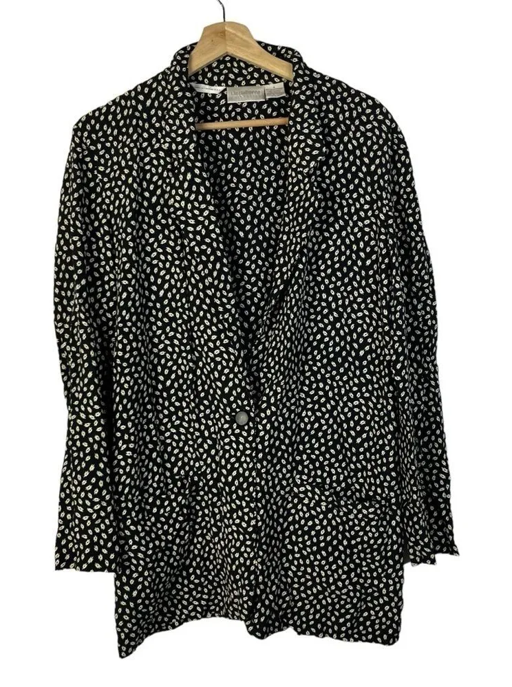 Liz Claiborne Black & Beige Printed Relaxed Fit Rayon Blazer 8