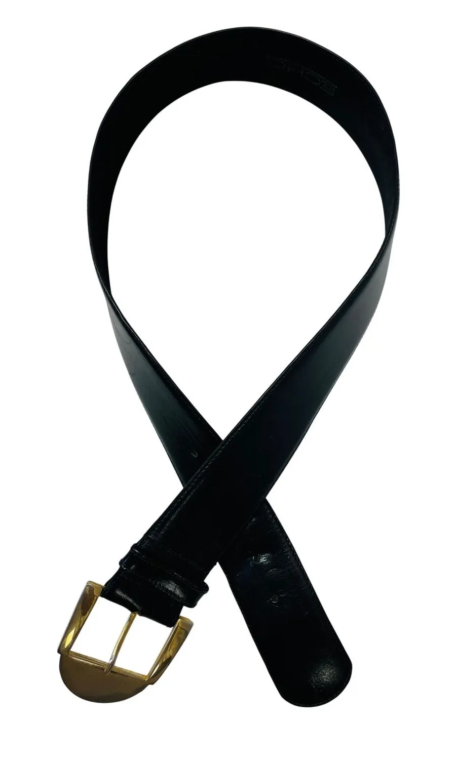 Echo Leather Belt Womens L Black Gold Buckle Classic Italy Vintage Style Chic Size L