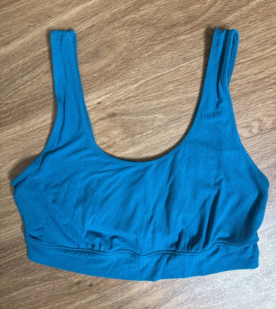Old Navy Sunday Sleep Ribbed Bralette Teal Blue Scoop Neck Smocked Back XL
