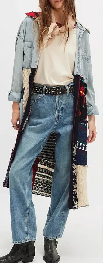 NWOT Free People Tricia Fix Freddie Denim Maxi Shirt - denim blue black - Small