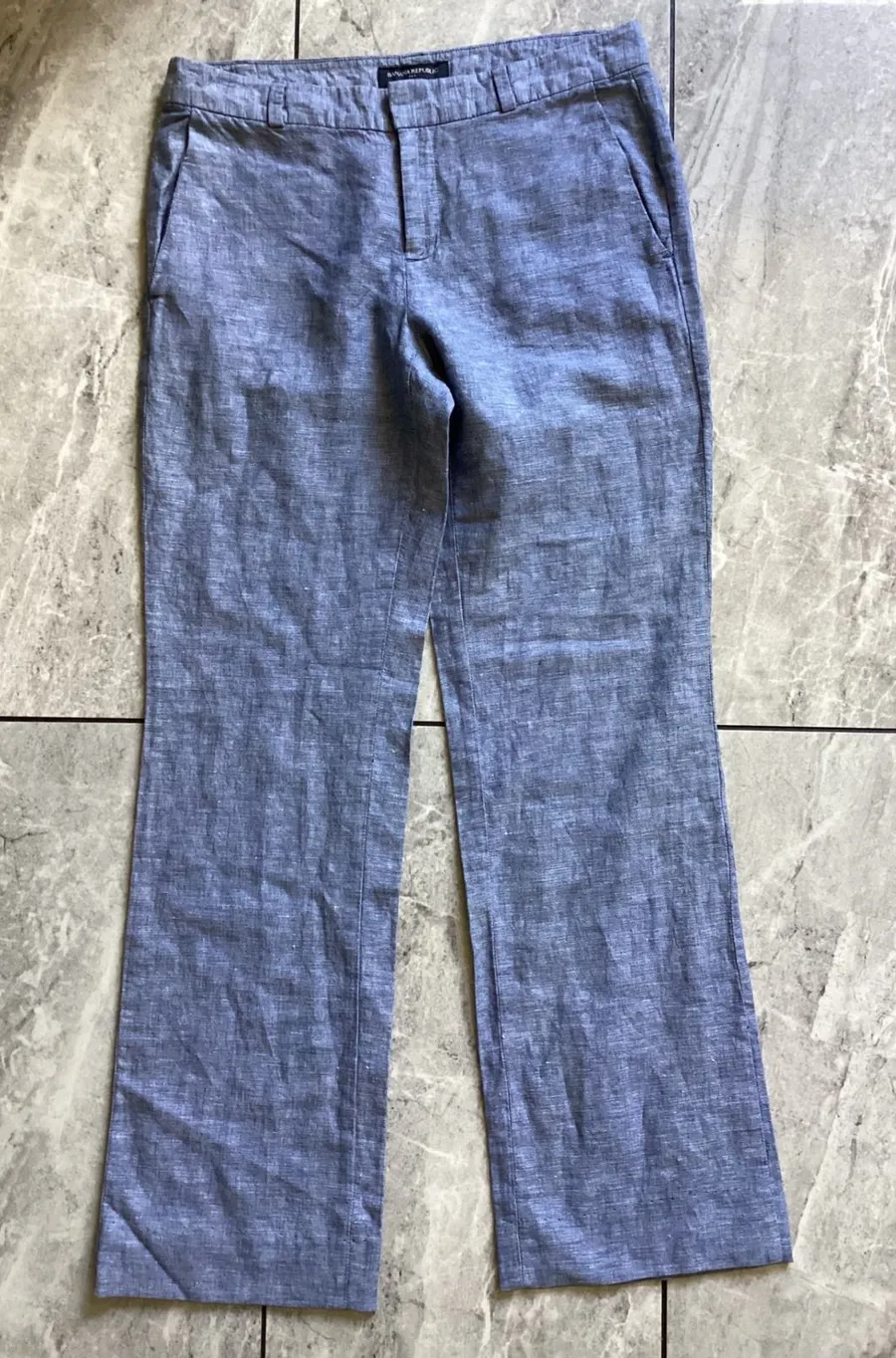 Banana Republic Martin Fit Blue Linen Cotton Straight Leg Pants Women Size 2