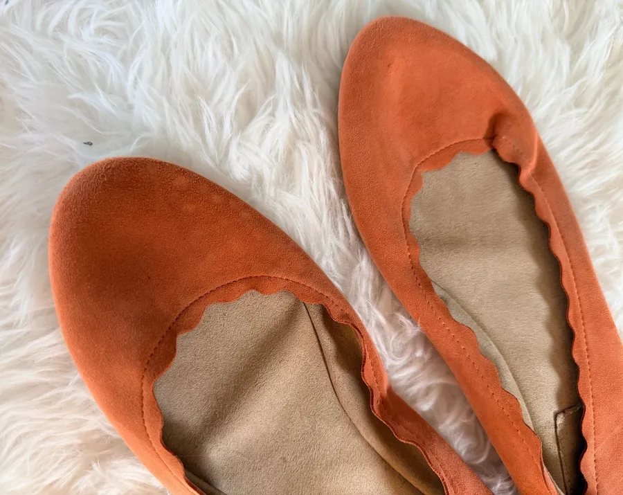 Kelly & Katie Weslyne Orange Suede Scalloped Ballet Flats