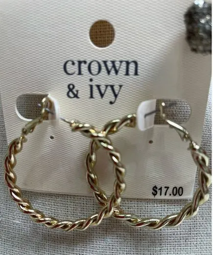 NWT Crown & Ivy Shiny Gold Twisted Braided Hoop Earrings