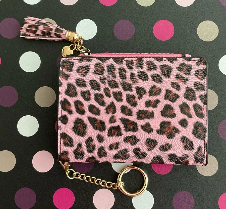 Leopard Pink Small Bifold Slim Mini Wallet