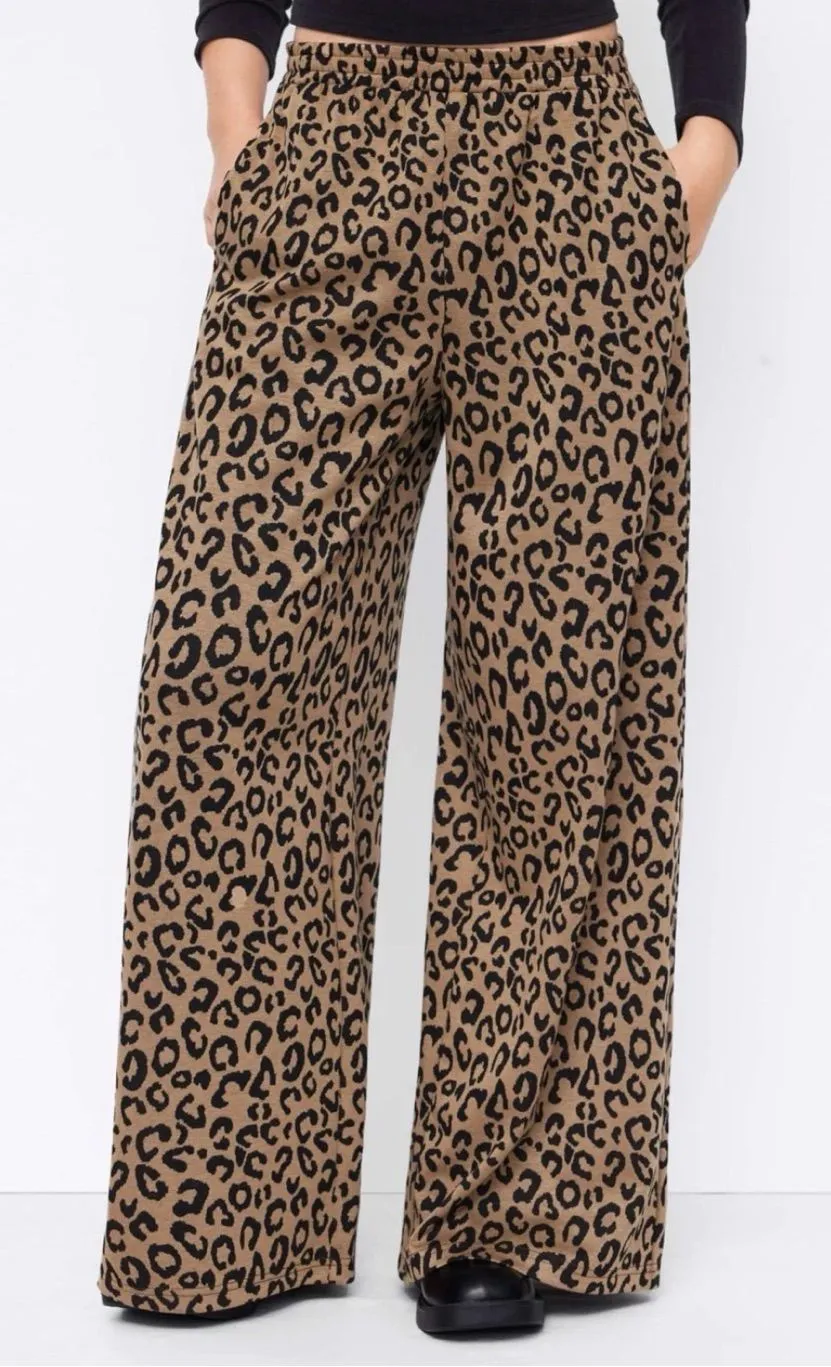CIDER Women Leopard Print Wide Leg Lounge Pants XL New