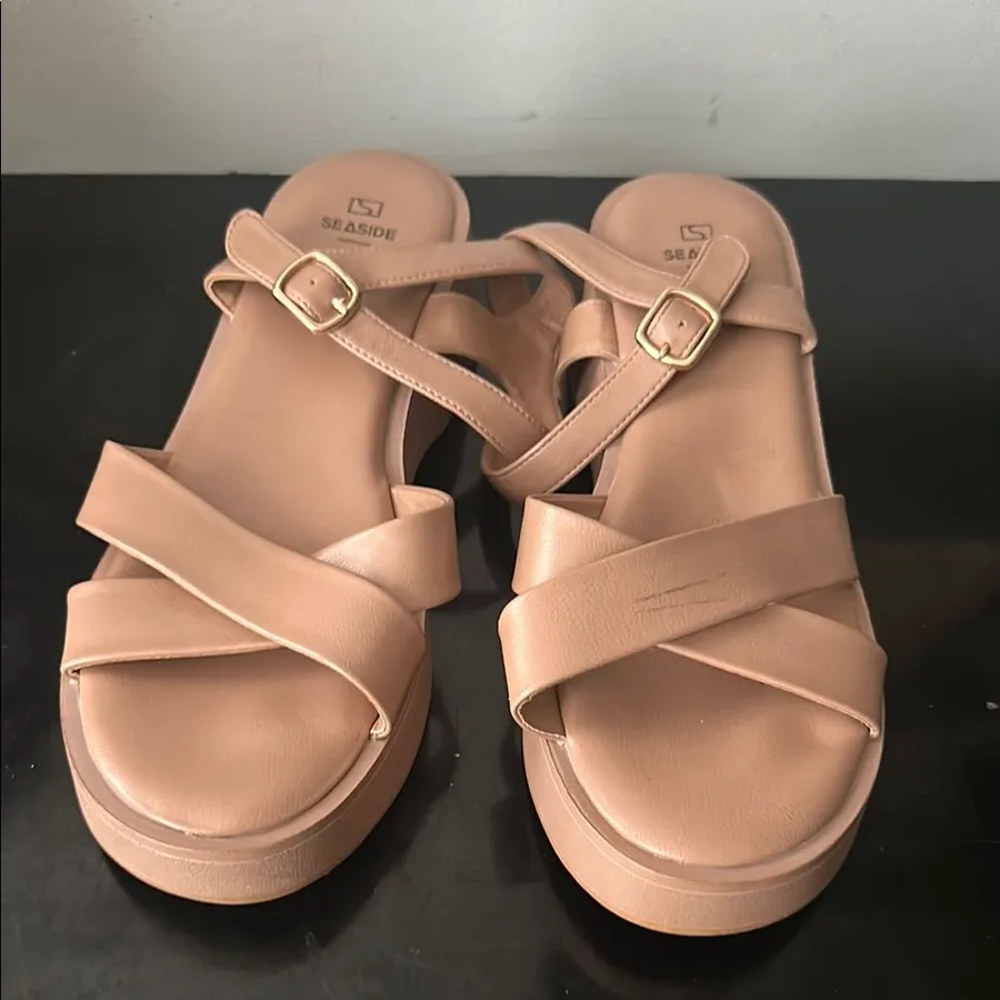 Seaside Brand Tan Sandals Minimalist Flatform Design 40 Size 9
