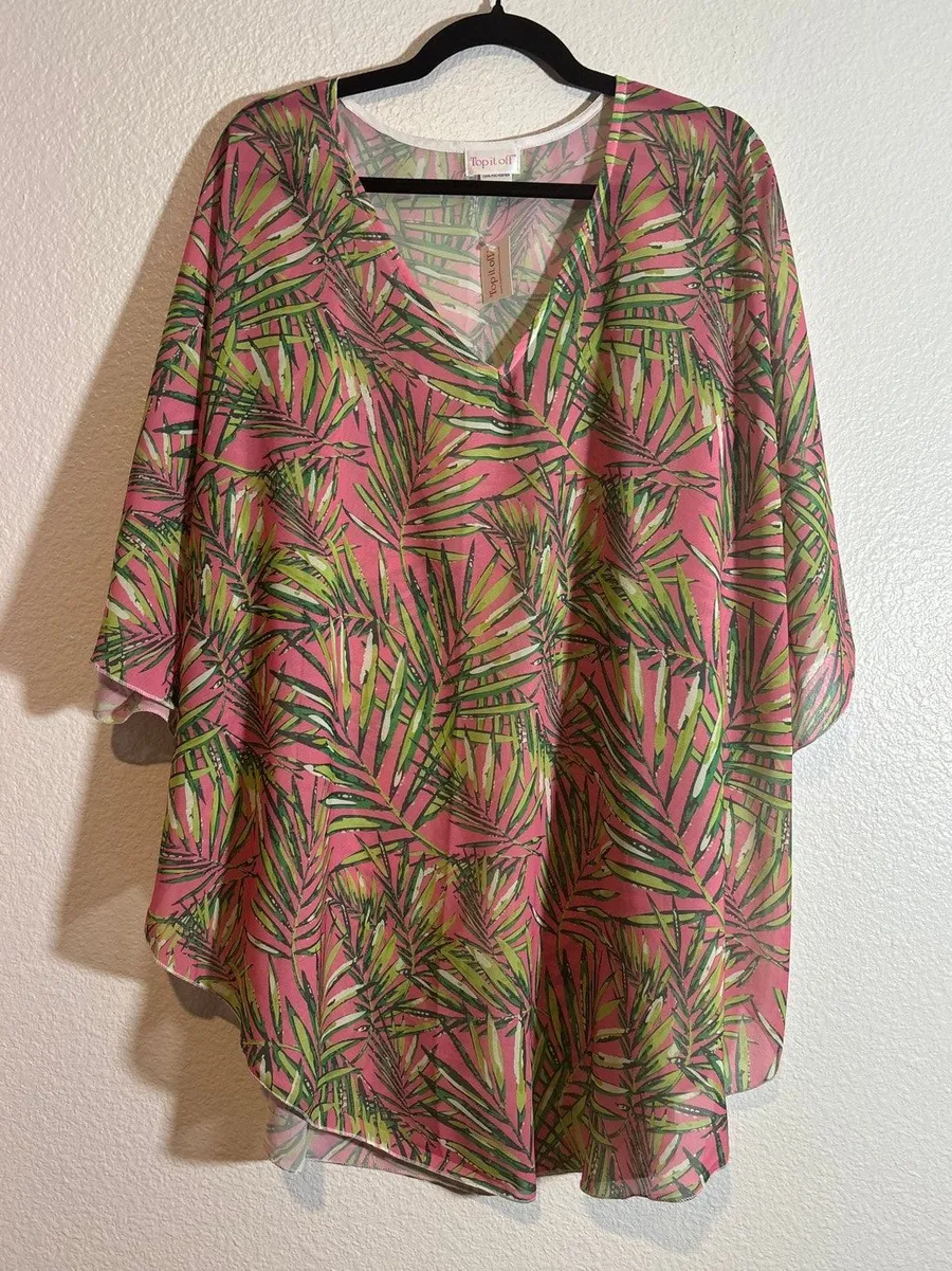 Top it Off NWT One Size Pink Green Palm Frond V