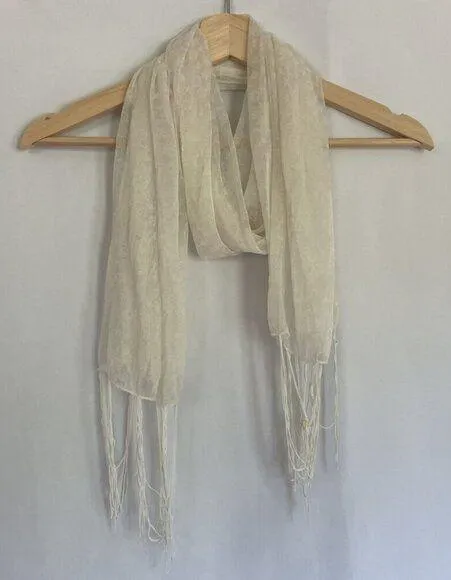 Sheer floral white scarf lightweight elegant delicate frilled design