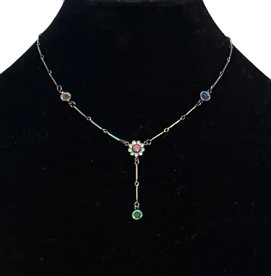 Silver Tone Rhinestone Y Necklace