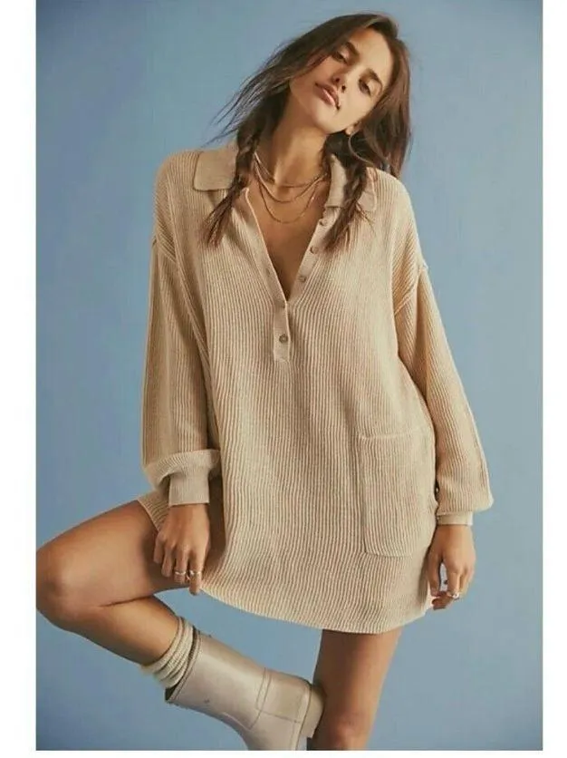 Free People Beach Picnic Mini Sweater Dress Natural Size S