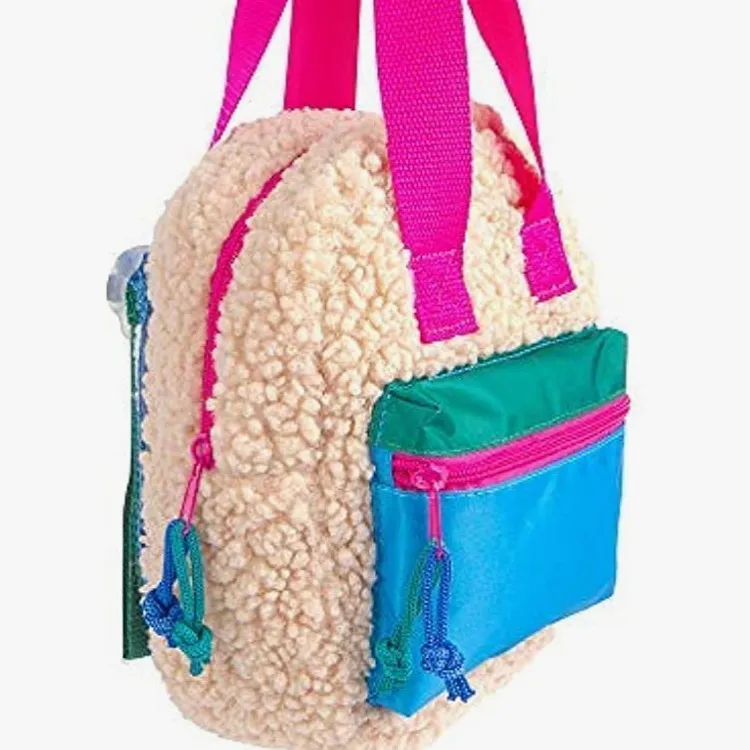 Style.Lab Teddy Sherpa Colorblock 90s Fashion Angels Wubee Mini Backpack Pink