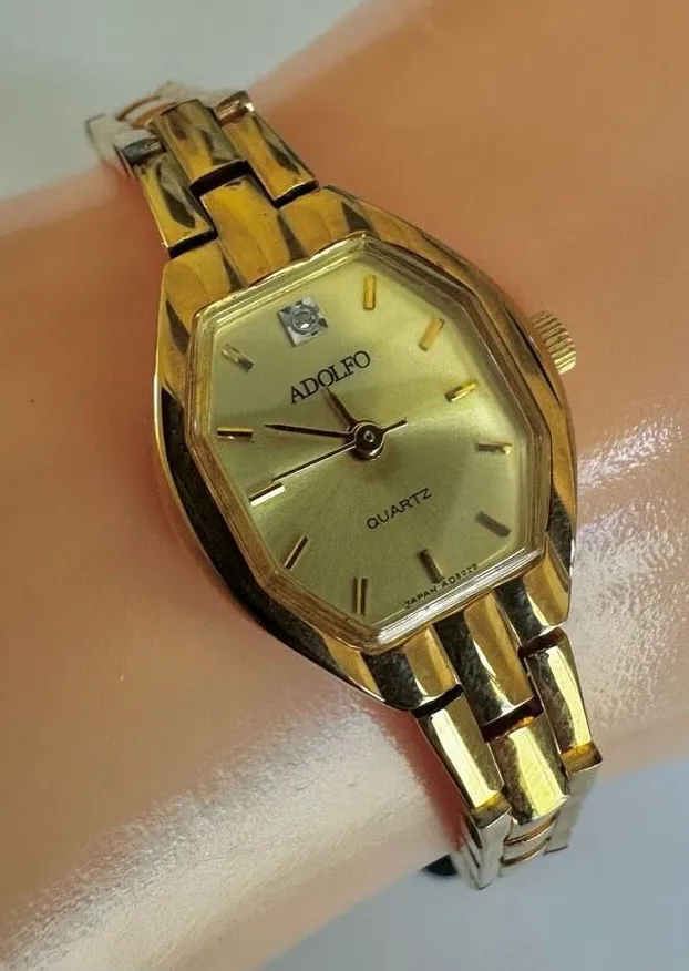 Adolfo Gold-Tone Quartz Watch w/ Diamond Accent