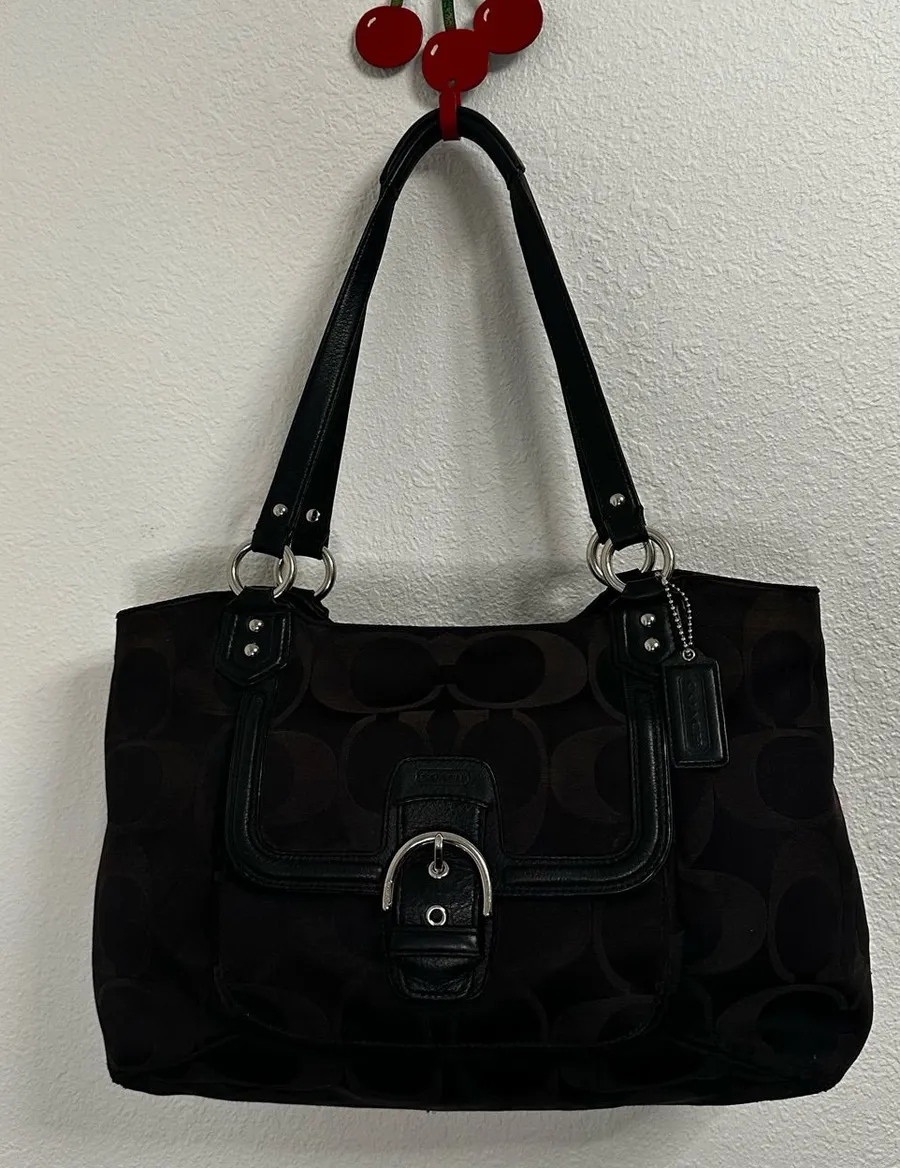 Vintage Y2K Coach Signature Canvas Campbell Black Metallic Satchel Bag