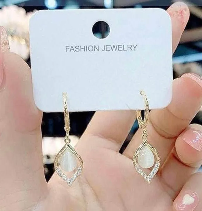18K Gold Plated Cat's Eye Stone Drop Dangle Earrings for Women