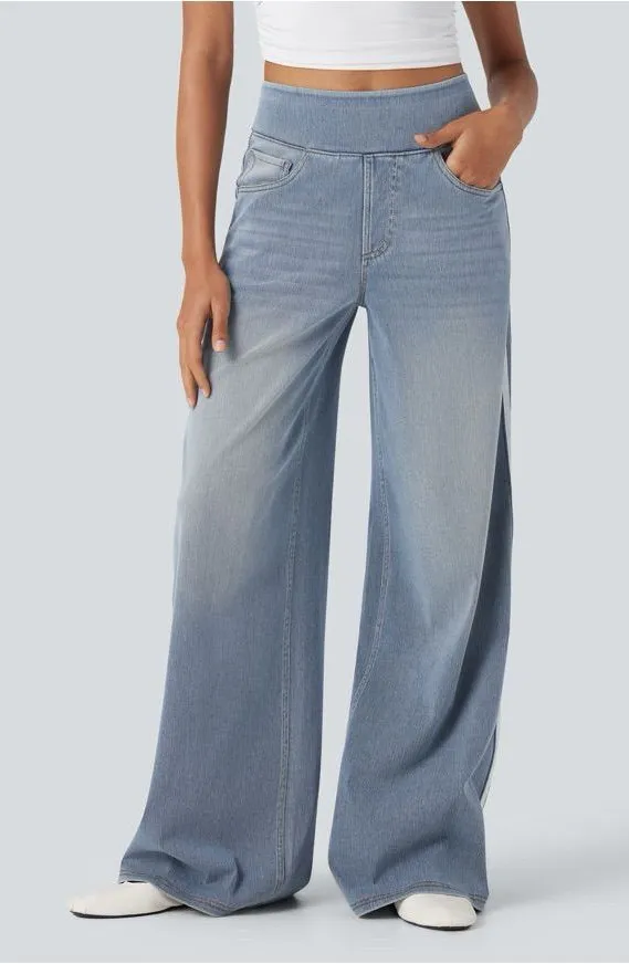 Halara Flex High Waisted Stripe Wide Leg Jeans NWT Large