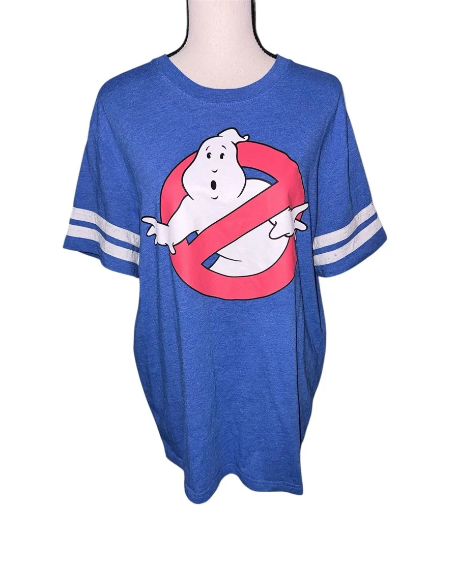 Ghostbuster Mad Engine Halloween Blue Short Sleeve Graphic Tee Size Large