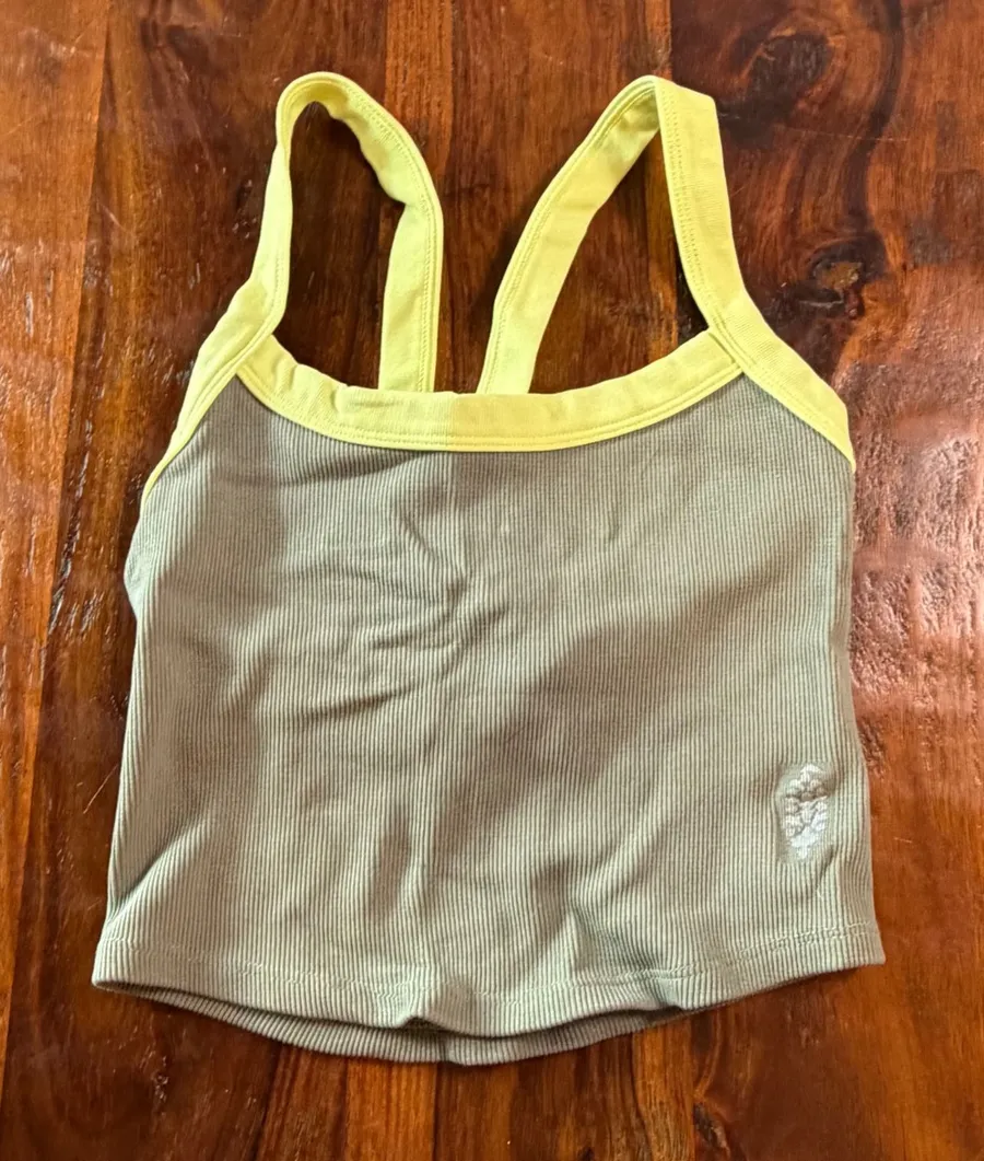 FP Movement Free People Ribbed Crop Tank Top Sage Green Neon Yellow XS/S
