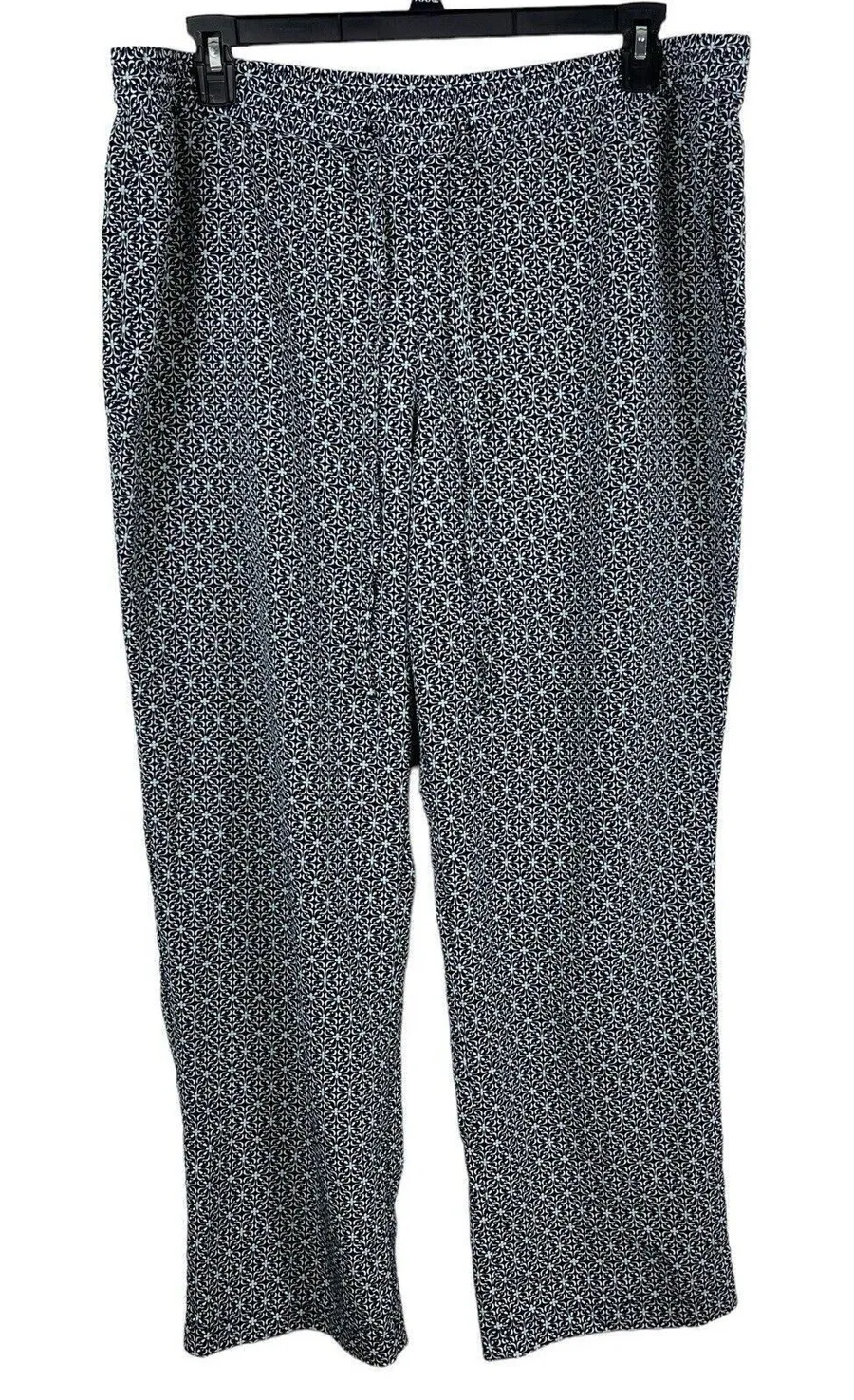 Talbots Elastic Waist Straight Leg Blue Aqua Geometric Floral Palazzo Pants 16W