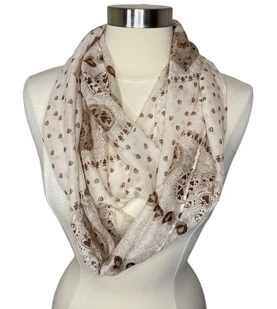 KIMBERLY C. Beige/Tan Heart Print Infinity Scarf Tan