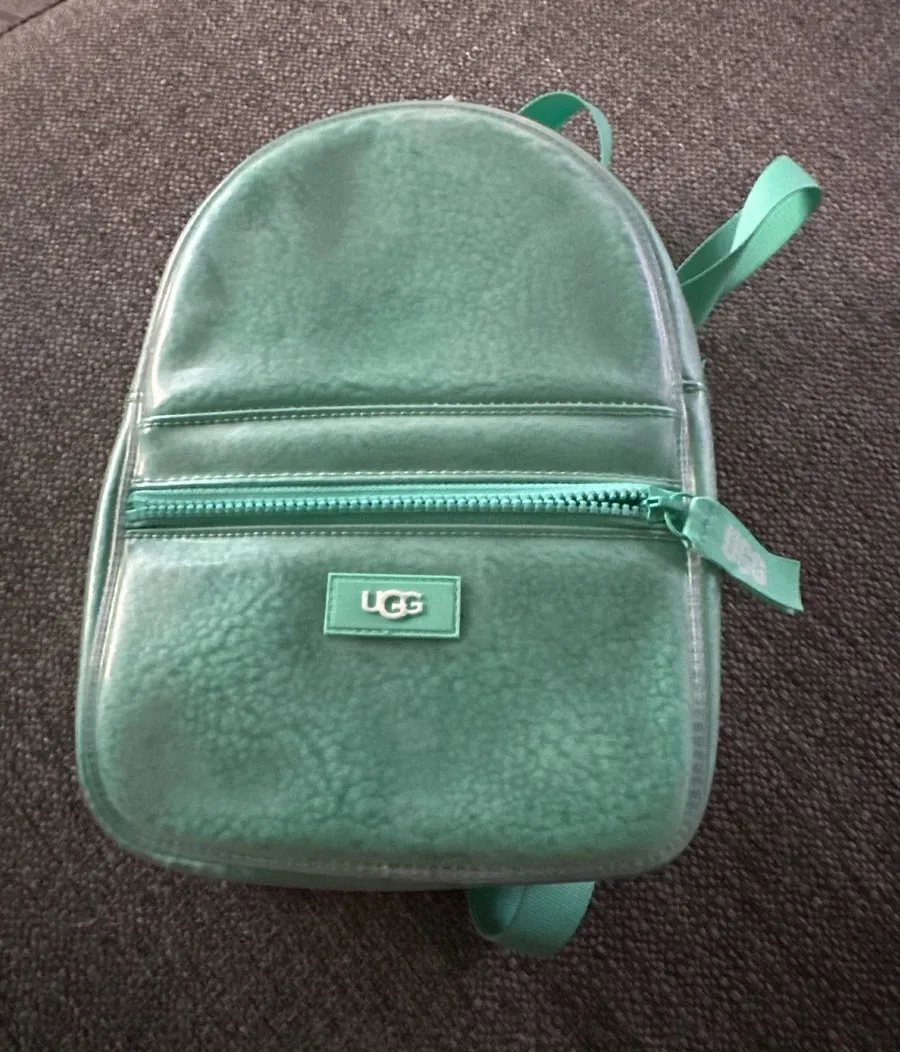 UGG Danni Clear Mini Backpack Sage Green Faux Shearling TPU 1113835 NWOT