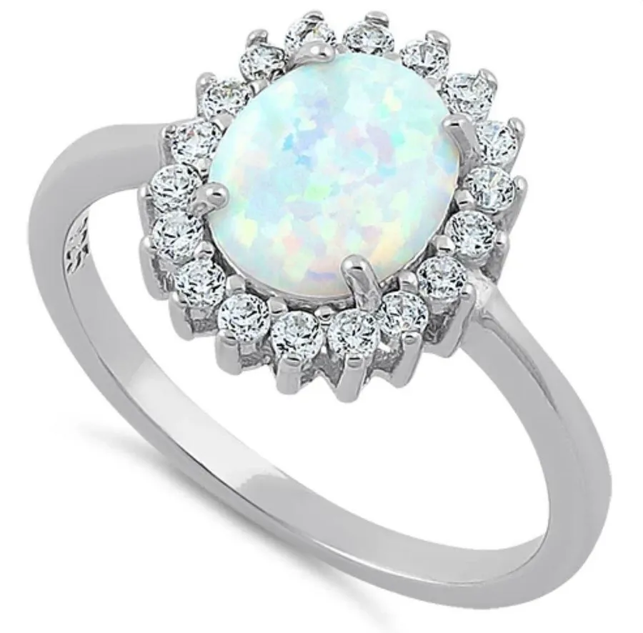 SIZE 7 925 Oval White Lab Opal CZ Ring