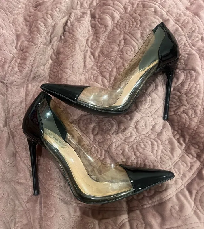Transparent Panel Pointed-Toe Stiletto Heels - Black