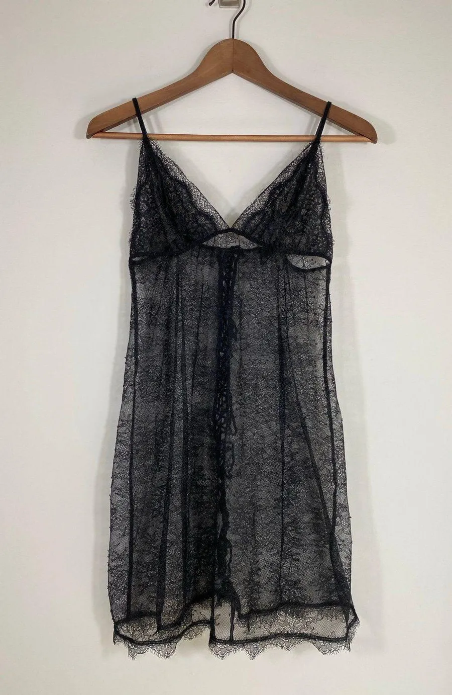 Sheer Black Lace Babydoll Slip – Size Medium