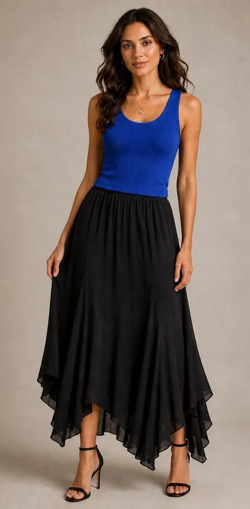 Express Black Silk Maxi Skirt Size S Flowy Handkerchief Hem Boho Elegant