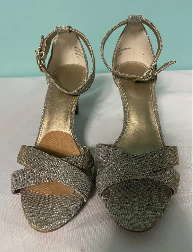 Kelly & Katie Gold Sparkle Open-toe Block Heel Ankle Strap Size 6.5 S-206