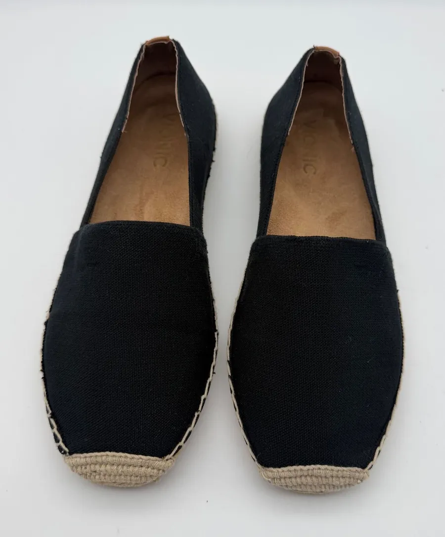 Vionic 356 Valeri Black Canvas Espadrille Flats Sz 9 Orthotic Slip On Minimalist