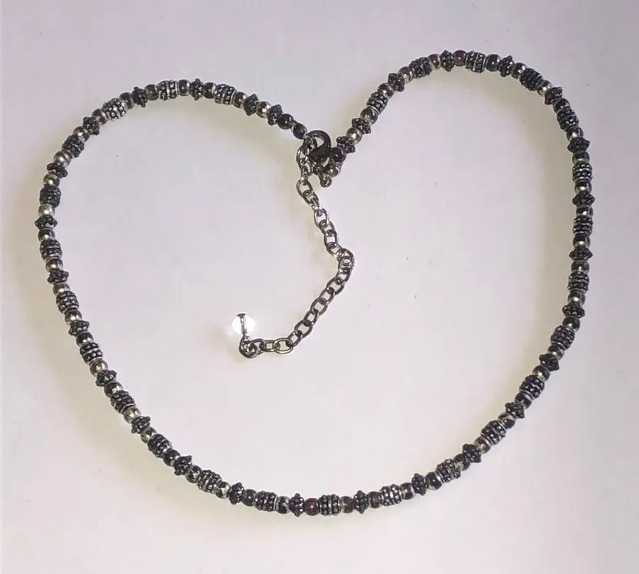 Aged Silver Tone Beaded Boho Necklace