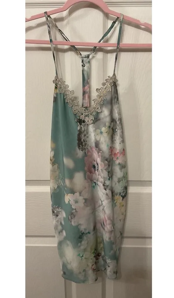 Flora Nikrooz Floral Embroidery Racerback Satin Chemise Gown, S