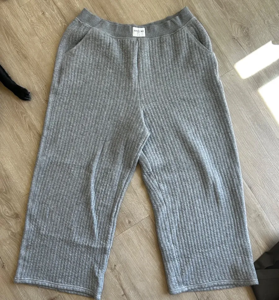 OFFLINE by Aerie Gray Ribbed Wide-Leg Lounge Pants