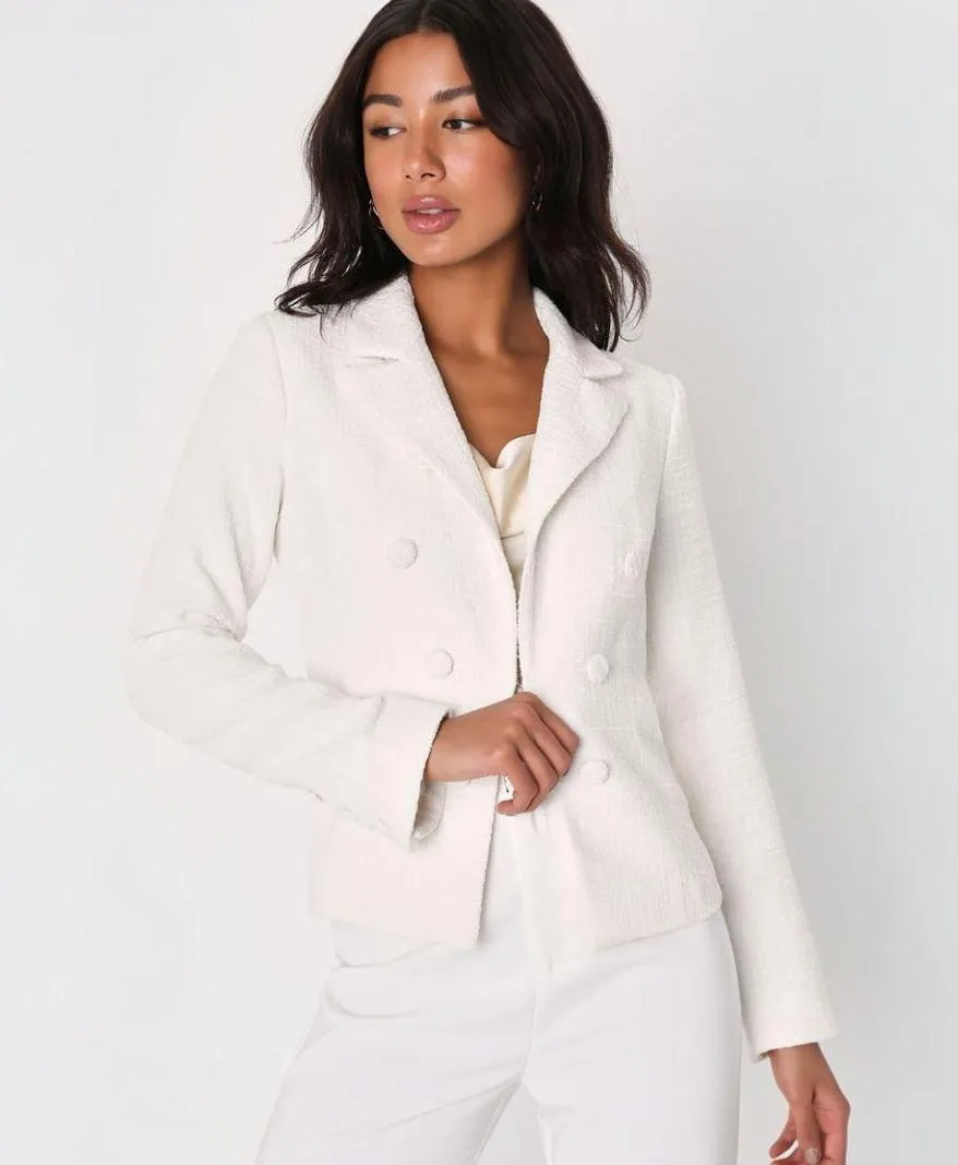 Lulu’s l White Tweed Open-Front Blazer Medium New with Tags