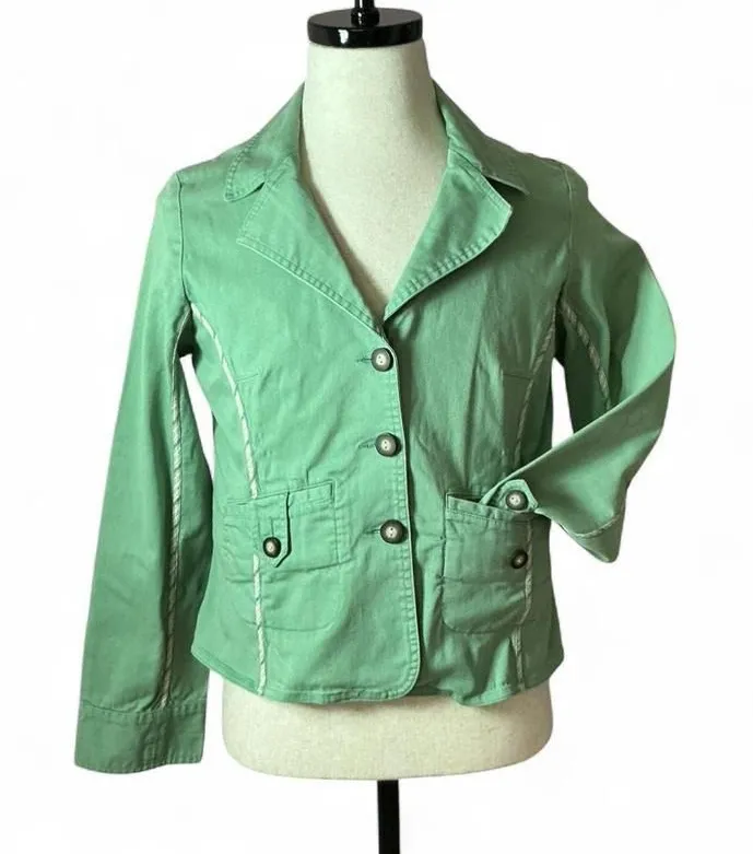 Quizz Stretch Green Blazer Jacket Long Sleeve Button Up Pockets Preppy Size L