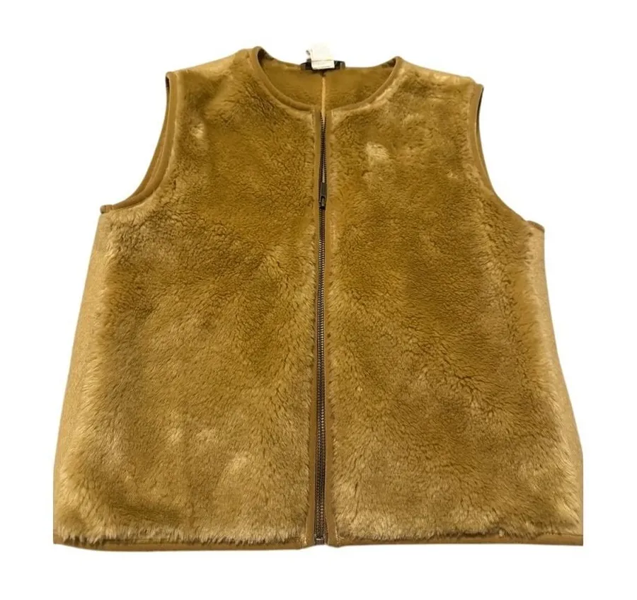 Banana Republic Fleece Vest Sleeveless Full Zip Soft Warm Tan Brown S